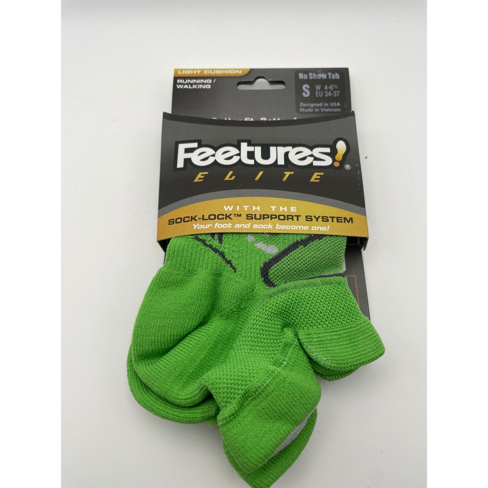 Feetures Elite Light Cushion No Show Tab Running Socks Electric‎ Green Small NEW